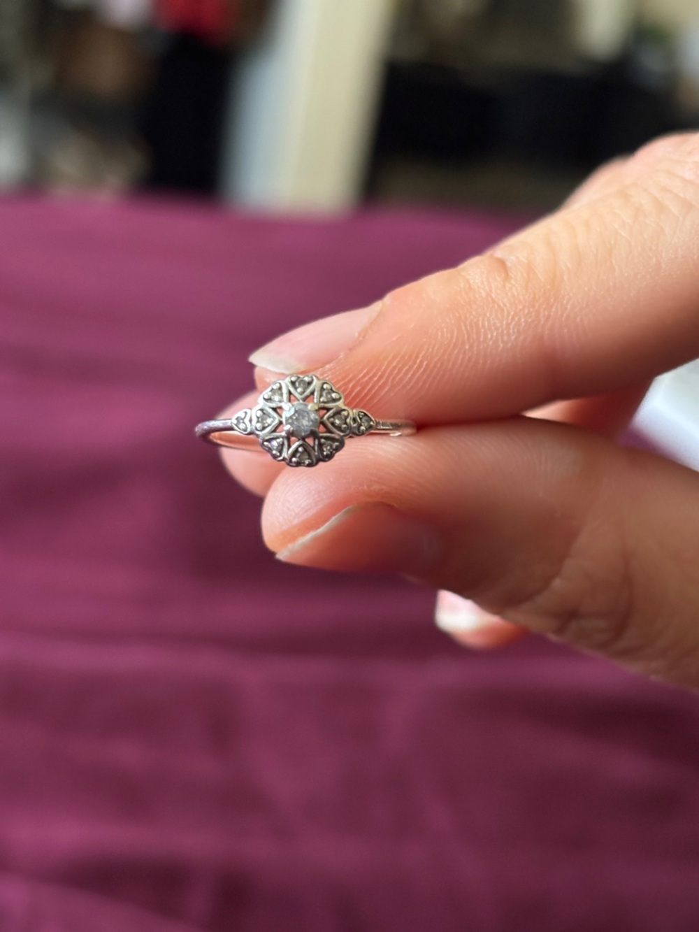 Diamond Heart Halo Ring 1/10 ct tw Round-Cut Sterling Silver